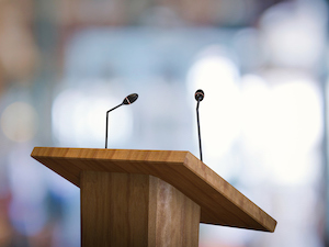 Podium with to microphones